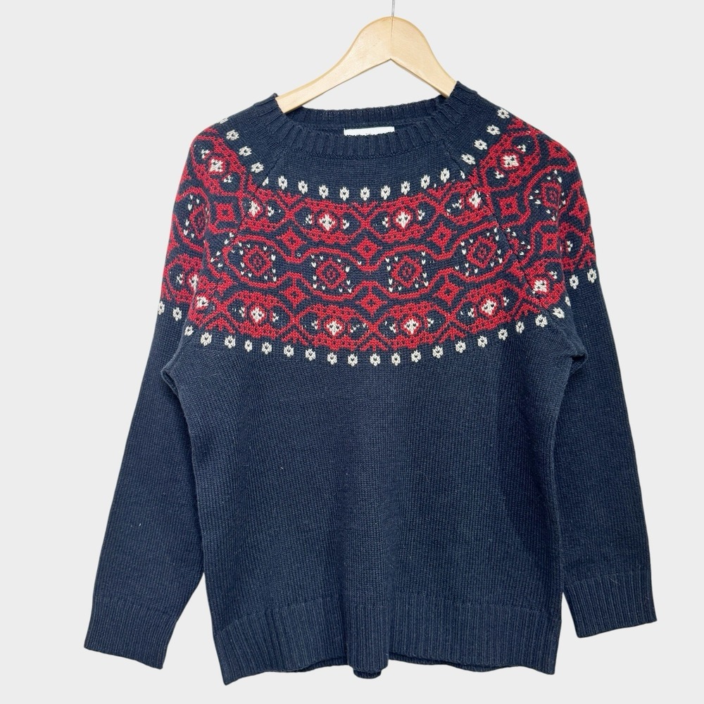 The Vermont Country Store Navy Fair Isle Nordic Knit Sweater Pullover Cabincore